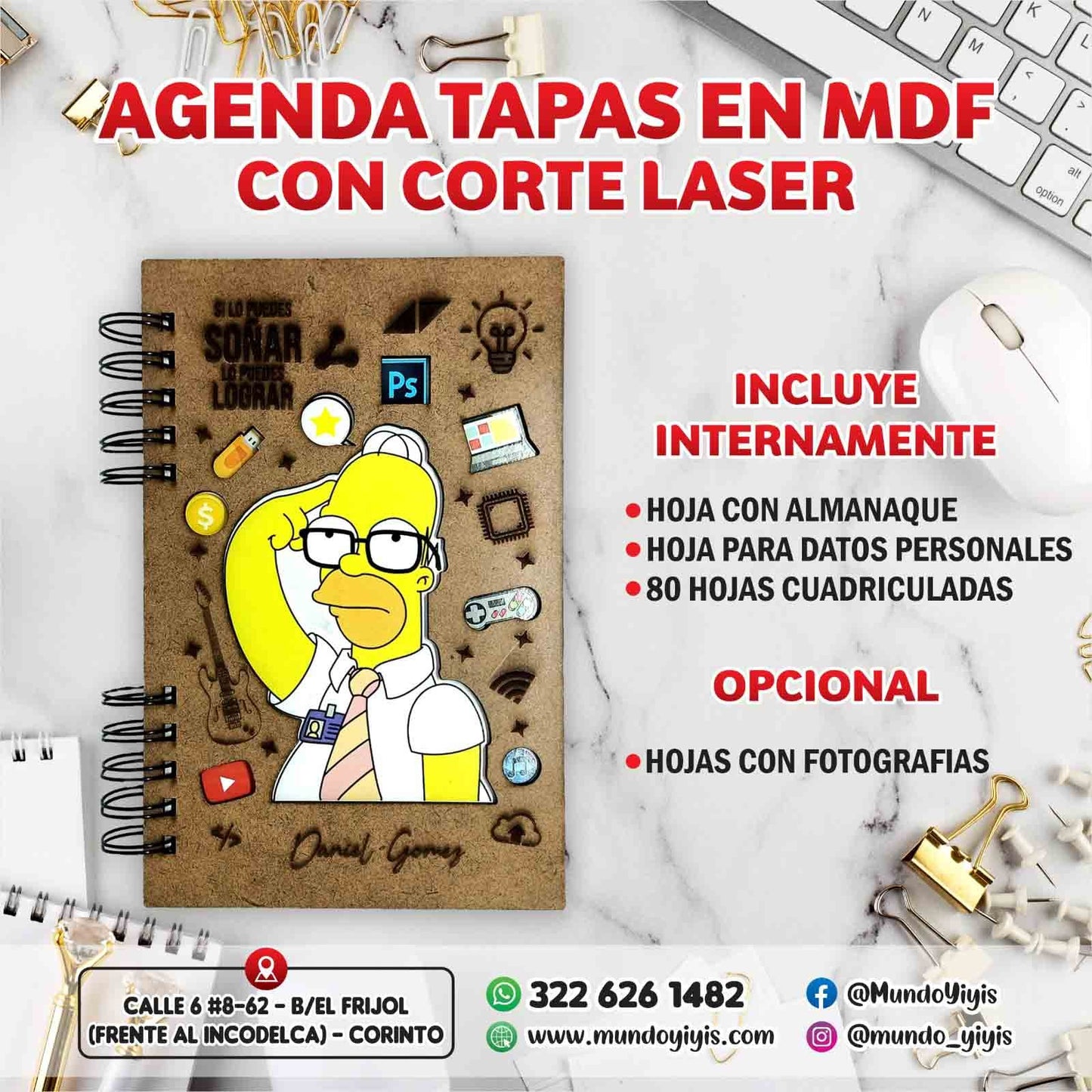 Agenda Personalizada Tapas en MDF Corte Láser